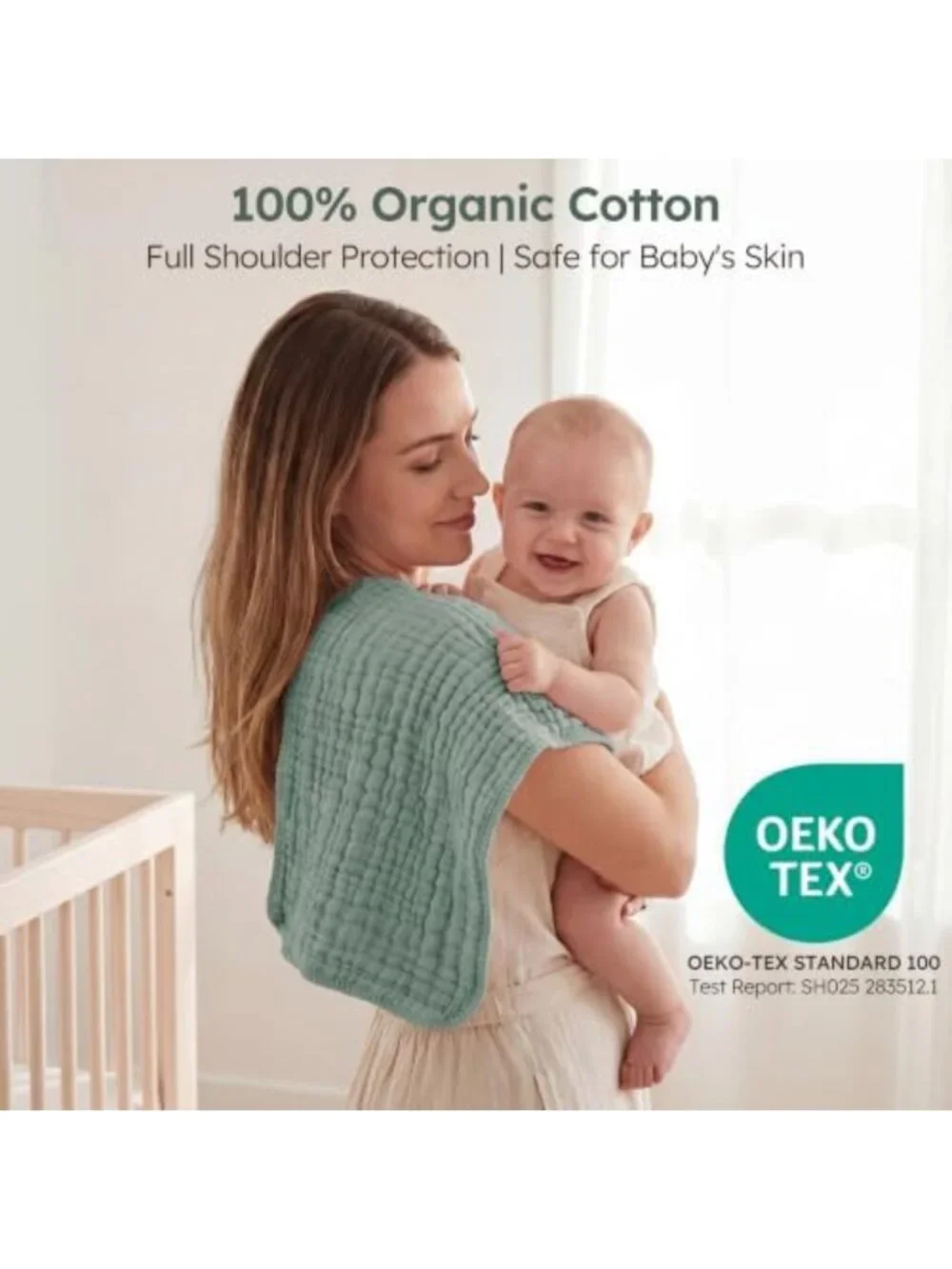 Organic Cotton Muslin Burp Cloths for Baby - 10 Pack, Large & Soft, Dark Green